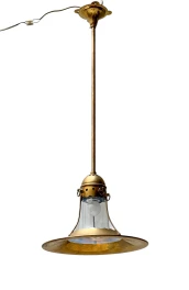 Arts & Crafts Brass Pendant with Glass Shade, 1900s